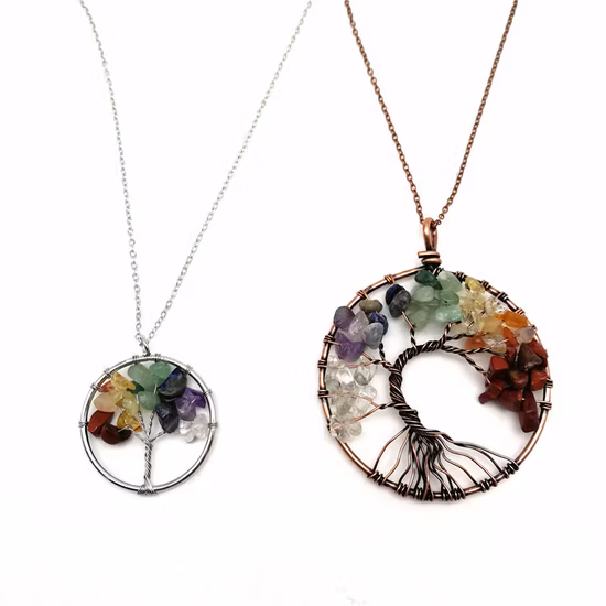 Ciondolo albero della vita, ametista, collana di cristallo rosa, pietre preziose, gioielli Chakra