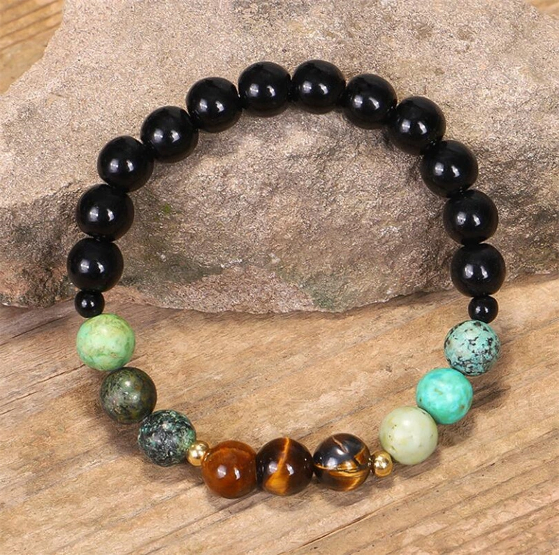 Natural Stone 6mm 108 Male Beads Necklace Obsidian Tiger Eye Turquoises Pingan Peace Buckle Pendant Tassel 7 Chakra Necklace