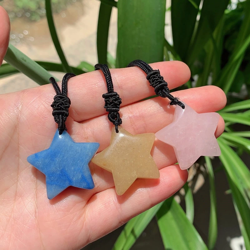 Natural Crystal Necklace Chakra Big Star Pendulum Pendant Howlite Red Obsidian Blue Quartz Pink Crystal Collier Healing Necklace