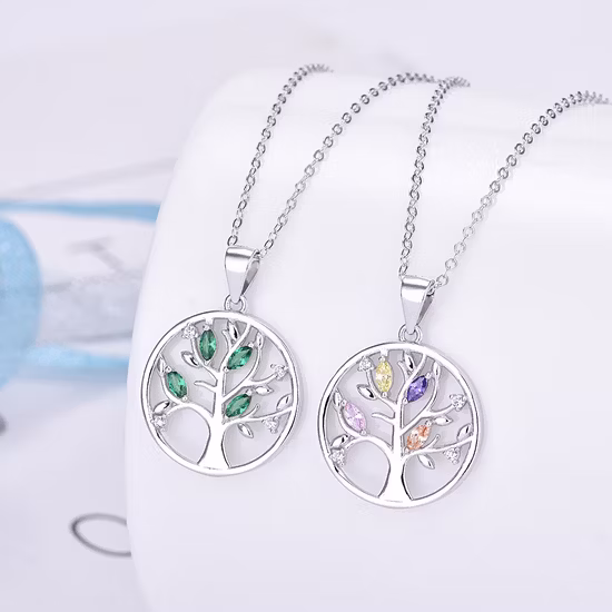 Collana con ciondolo Chakra albero della vita colorato di lusso in argento sterling 925 CZ