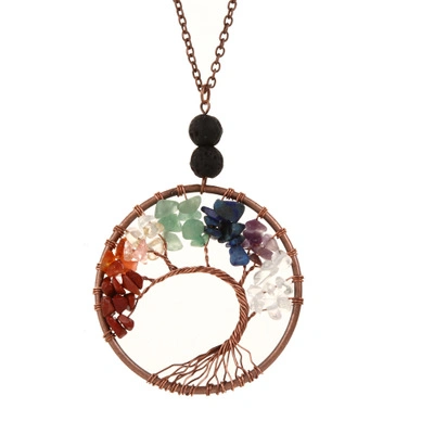 Collana con ciondolo albero della vita 7 chakra Collana con pietra naturale in cristallo di rame Pendenti con pietre di quarzo Collana regalo di Natale da donna