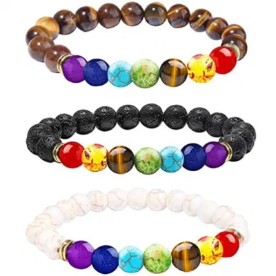 Braccialetti Chakra con perline yoga da 8 mm, cristalli di roccia lavica e pietre curative, 7 chakra, per donna