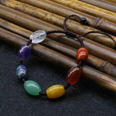 Bracciale Yoga in pietra naturale intrecciata con sette chakra Bracciale in tessuto di preghiera con agata di cristallo retrò perline con secchiello di lapislazzuli